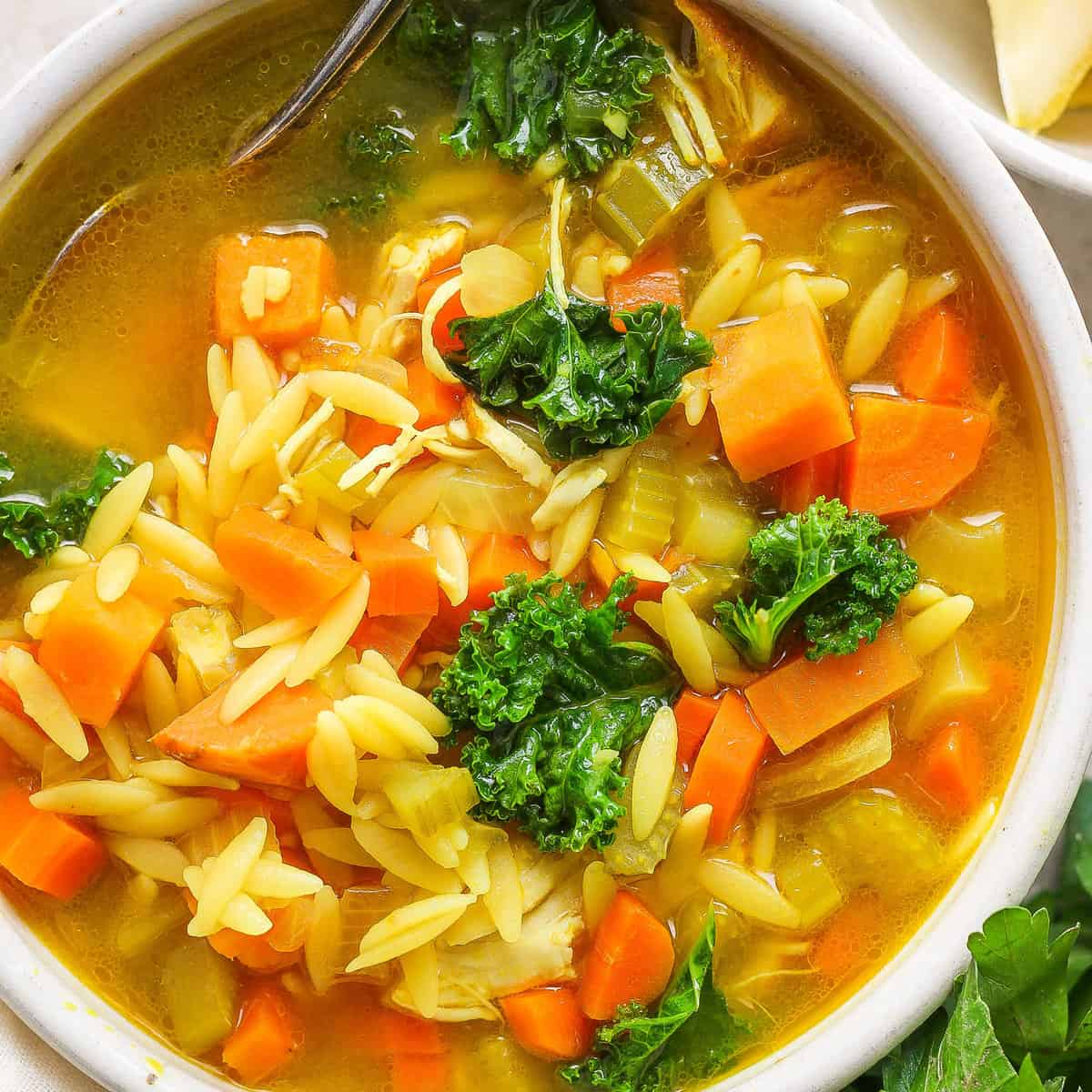 Turmeric Golden Chicken Orzo Soup: Flavorful Herbs, Veggies & Orzo